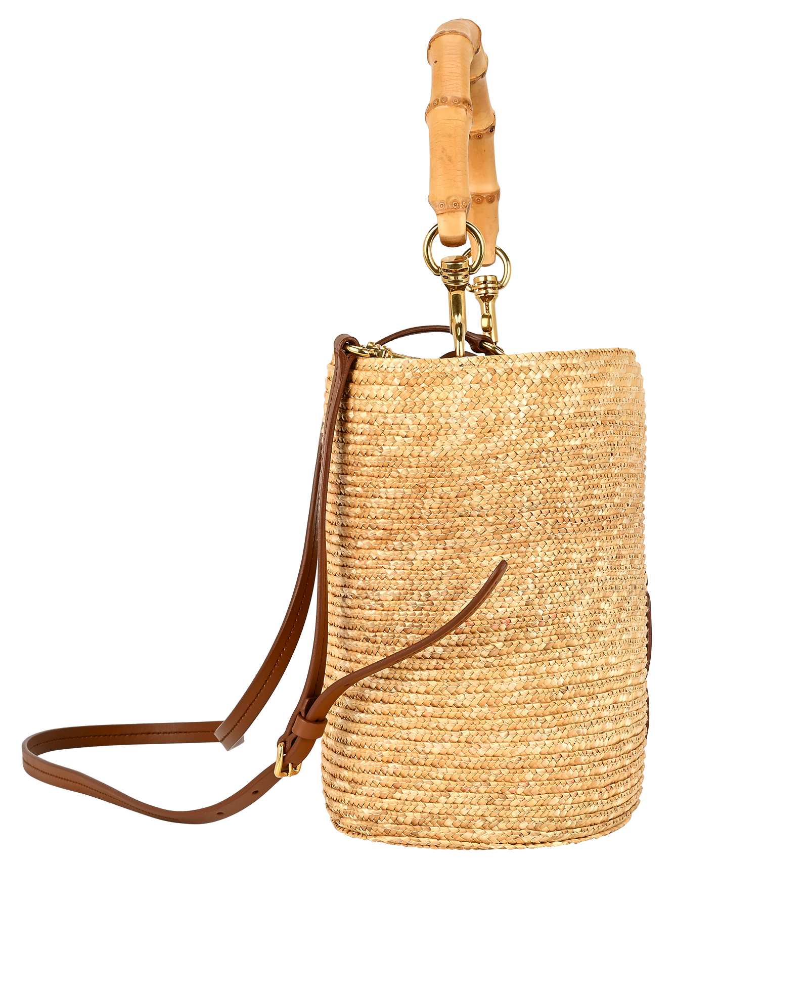Bamboo Handle Bucket Bag, &pound;750, Handbags, Beige/Brown, Leather/Raffia, Side view